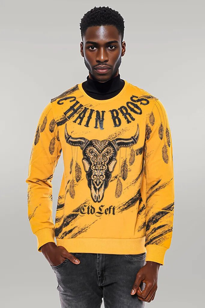 Patterned Slim Fit Yellow Sweatshirt - Wessi