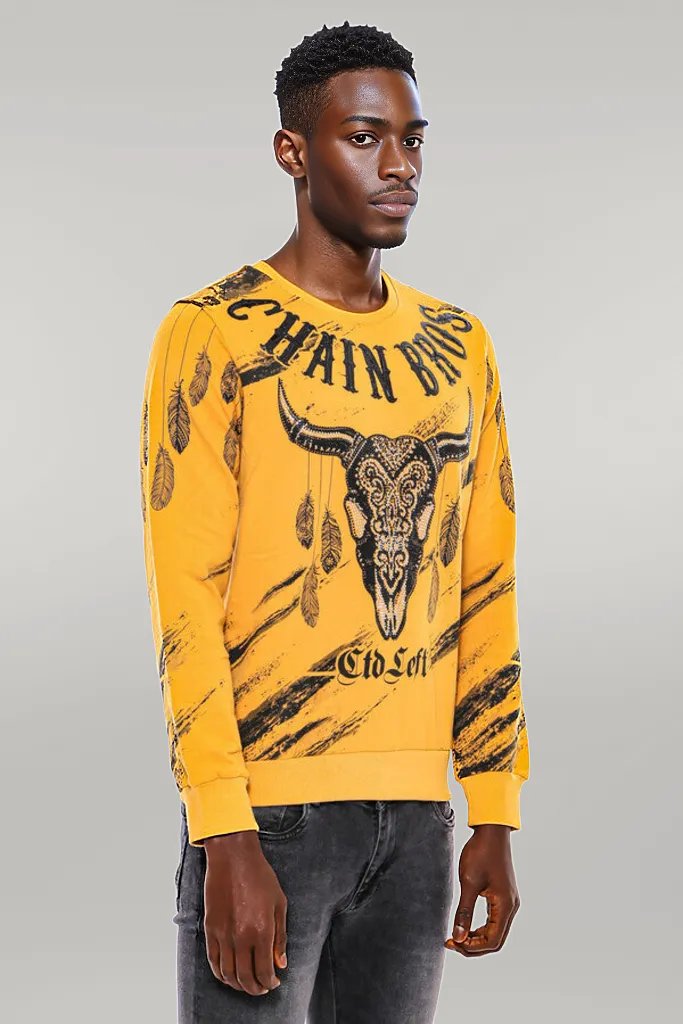 Patterned Slim Fit Yellow Sweatshirt - Wessi