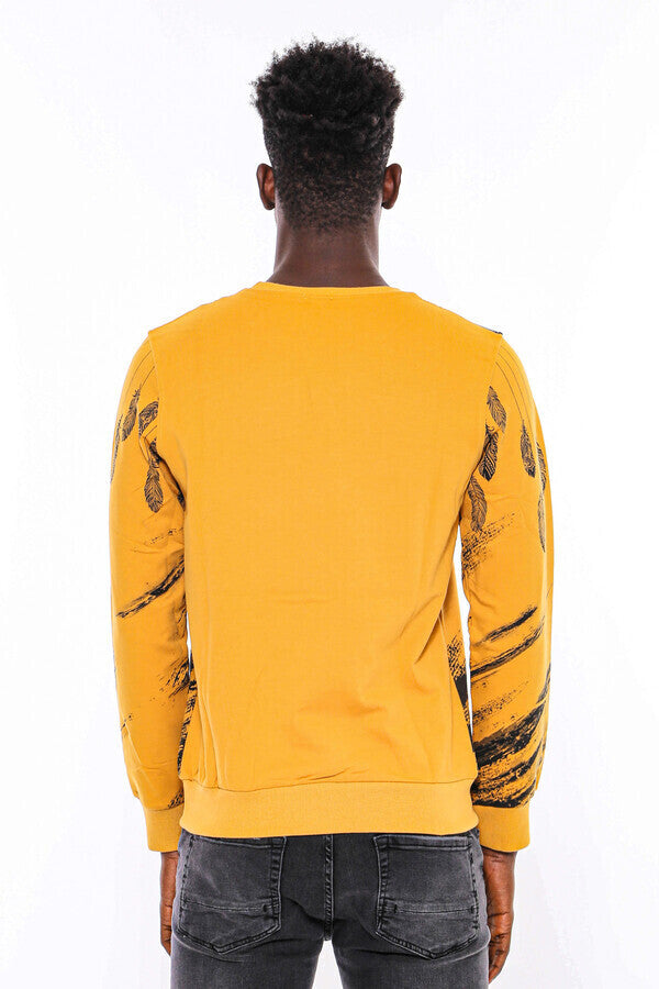 Patterned Slim Fit Yellow Sweatshirt - Wessi