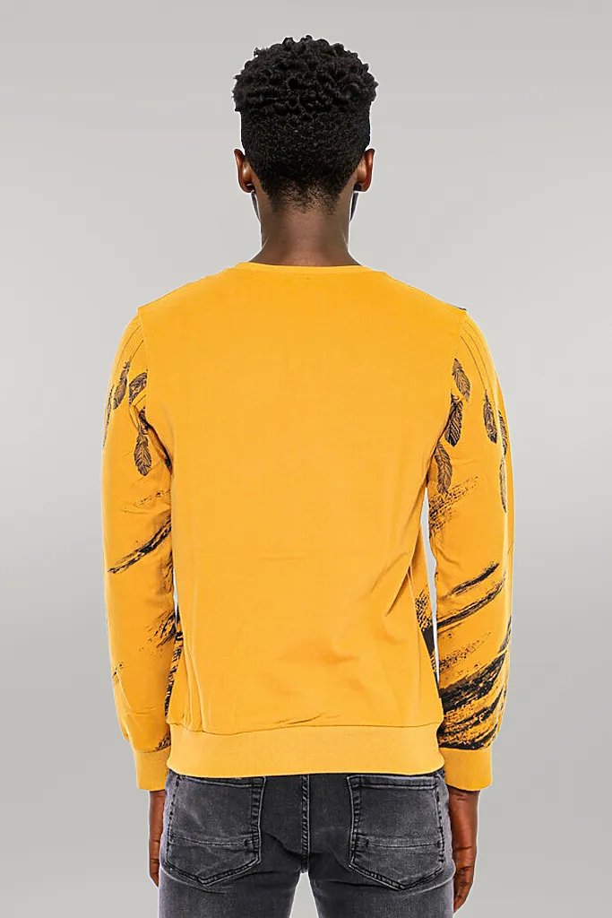 Patterned Slim Fit Yellow Sweatshirt - Wessi