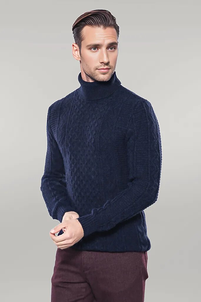 Patterned Turtleneck Navy Knitwear - Wessi