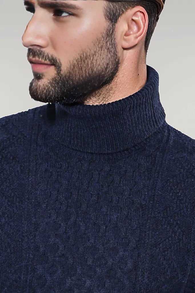 Patterned Turtleneck Navy Knitwear - Wessi