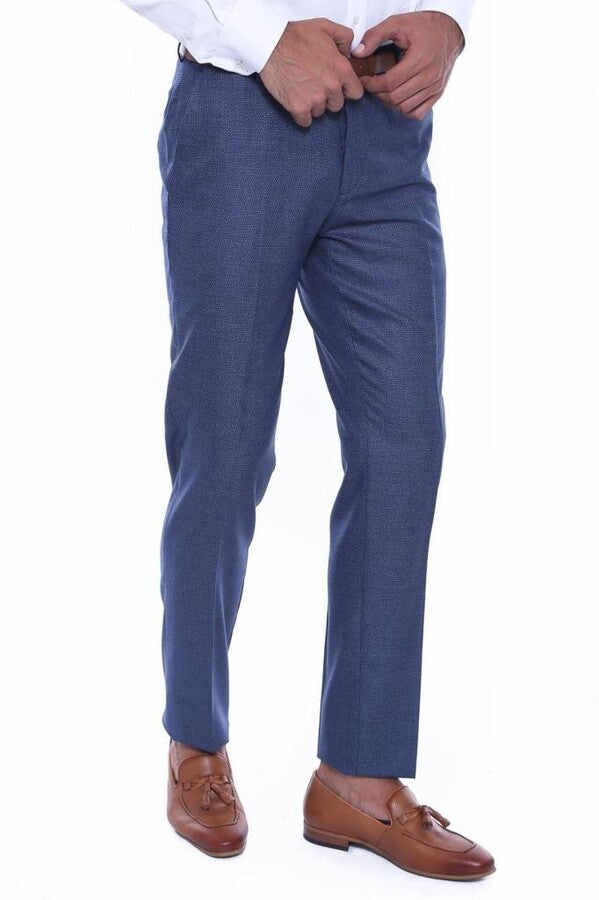 Patterned Two Pockets Navy Blue Men Pants - Wessi