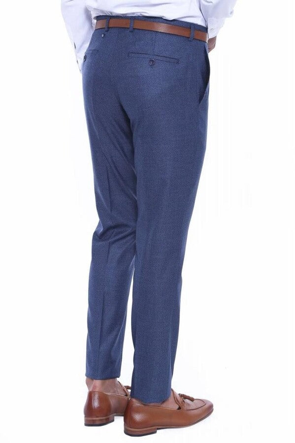 Patterned Two Pockets Navy Blue Men Pants - Wessi