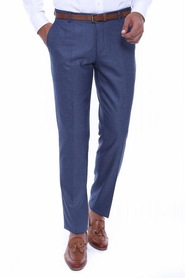 Patterned Two Pockets Navy Blue Men Pants - Wessi