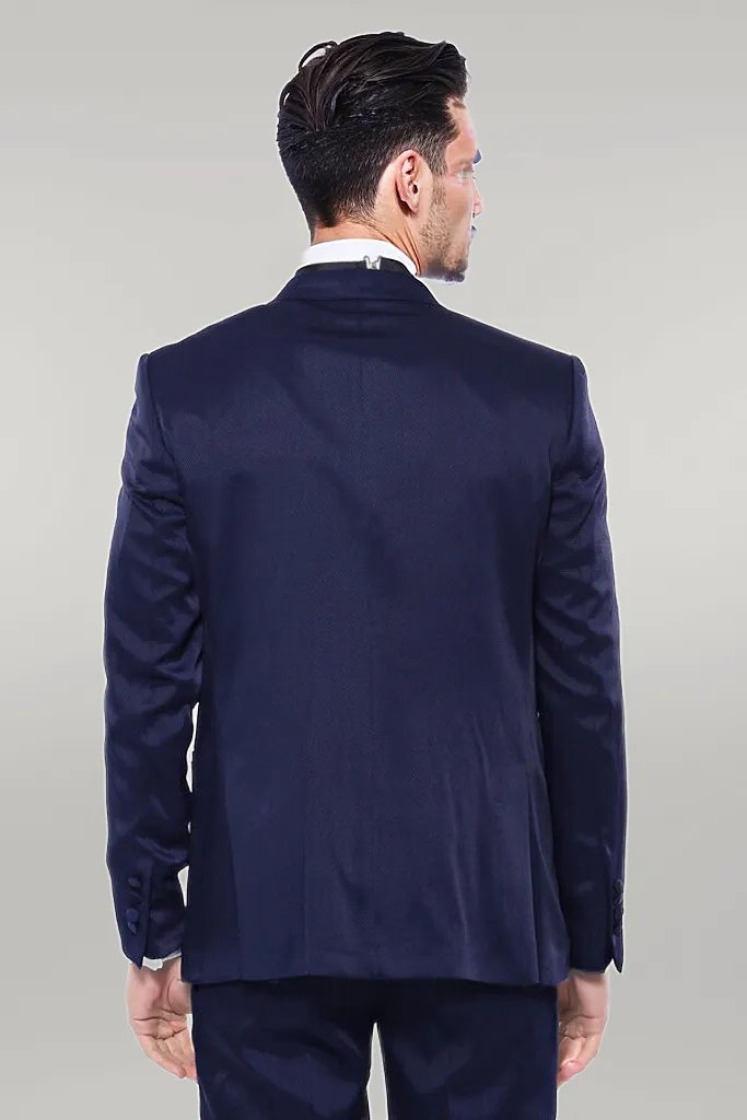 Smoking bleu marine à revers en velours à motifs | Wess