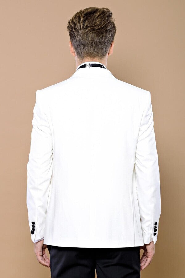 Peak Lapel 3 Piece White Tuxedo | Wessi