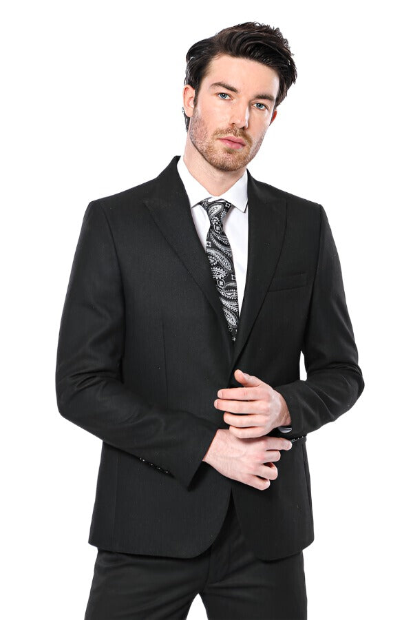 Peak Lapel Black Blazer - Wessi