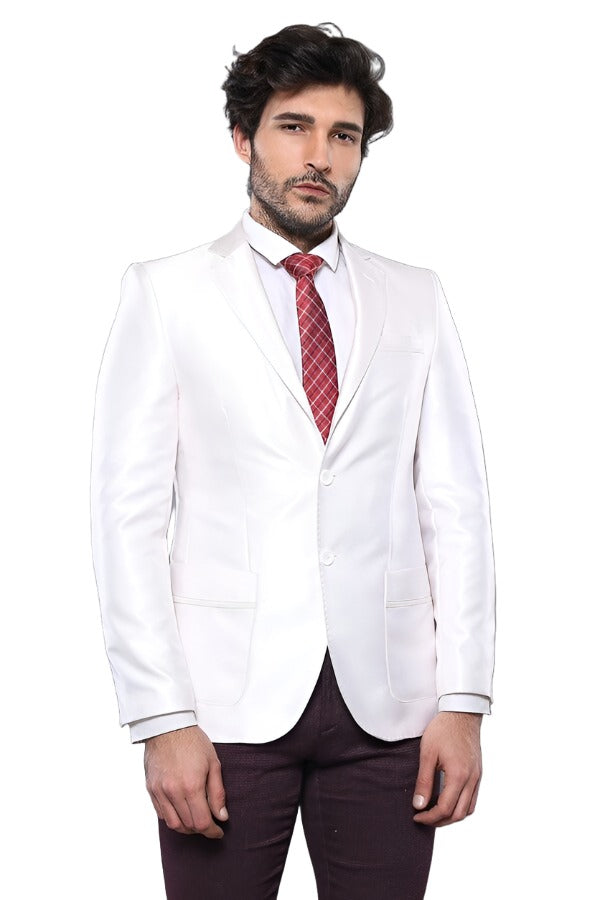 Peak Lapel Modeled White Jacket  - Wessi
