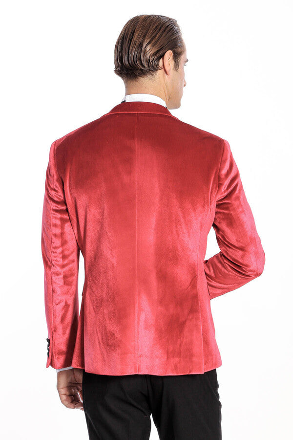 Peak Lapel Velvet Red Men Wedding Tuxedo Blazer Wessi