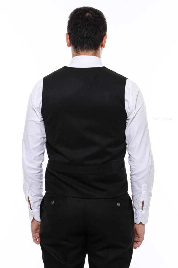 Plaid Double Breasted Collared Black Men Vest - Wessi