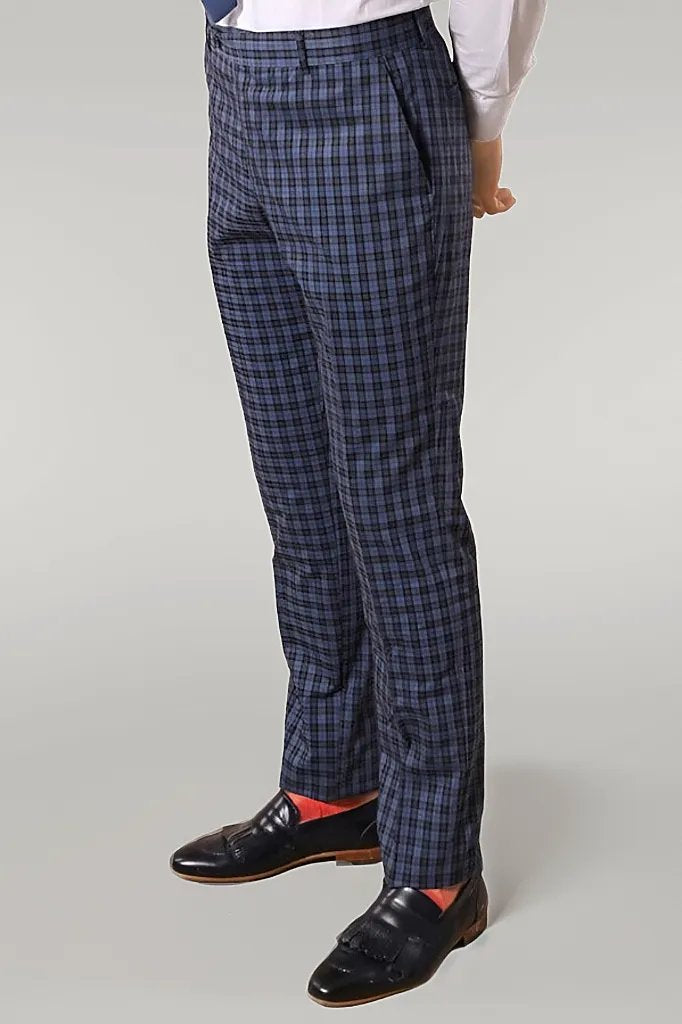 Plaid Navy Blue Men's Double Breasted Suit | Wessi