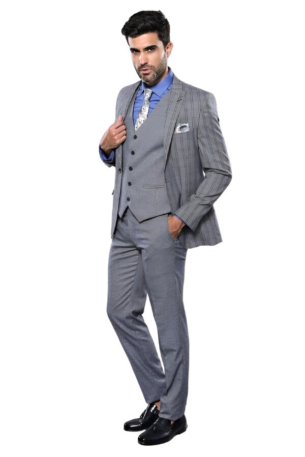 Plaid Navy Slim-Fit Vested Suit | Wessi