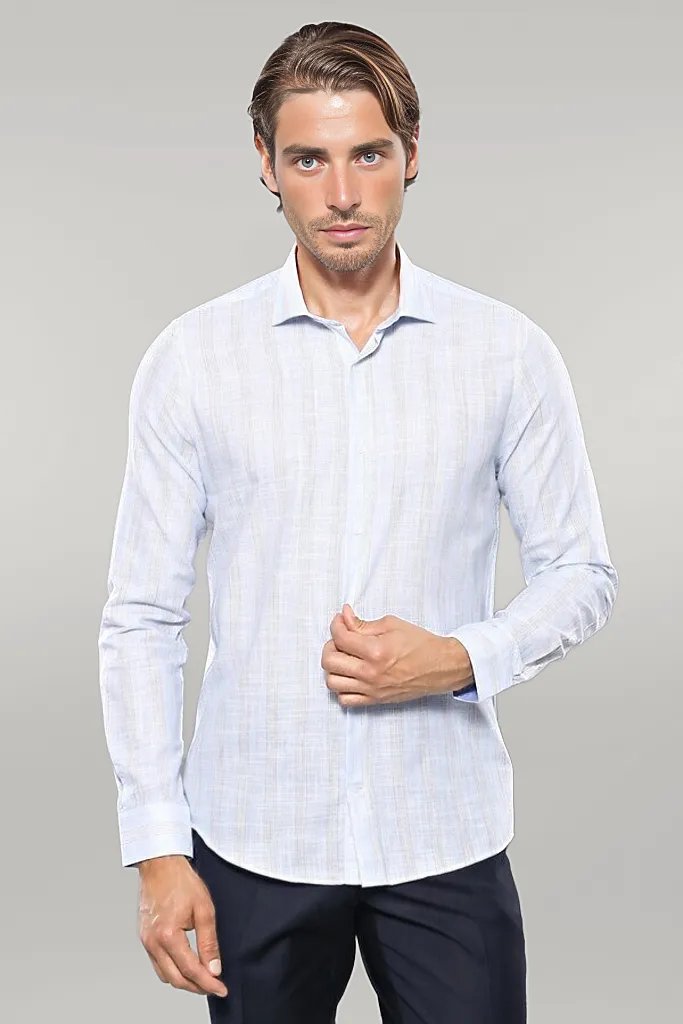 Sky Blue Striped Men's Shirt | Wessi