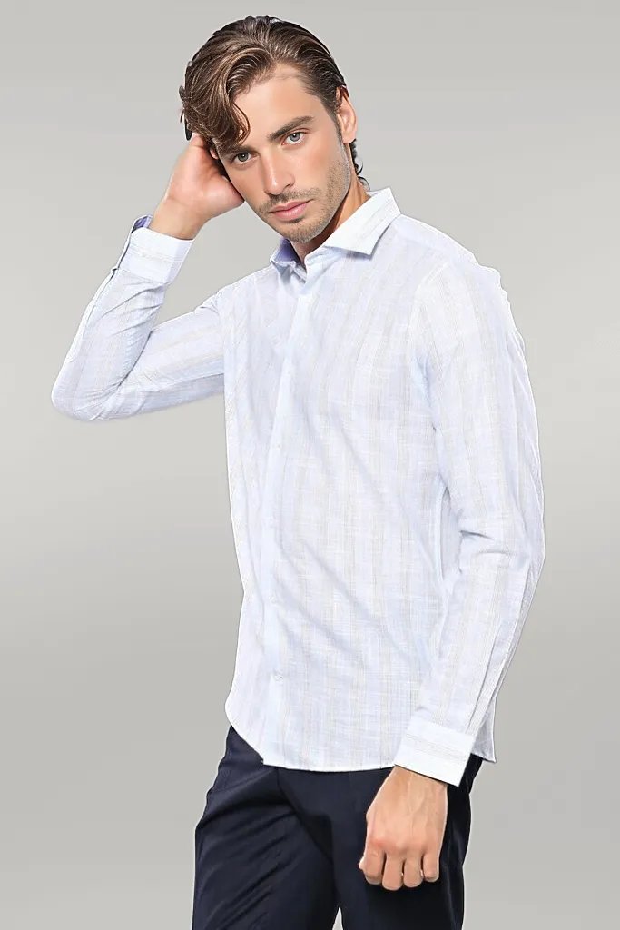 Sky Blue Striped Men's Shirt | Wessi