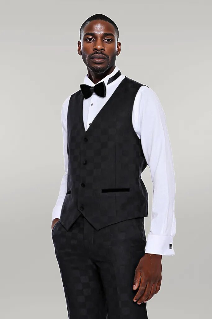 Smoking Homme Noir Coupe Slim à Carreaux - Wessi