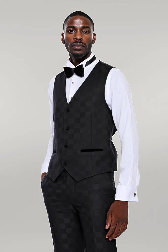 Plaid Slim Fit Black Men Tuxedo  - Wessi