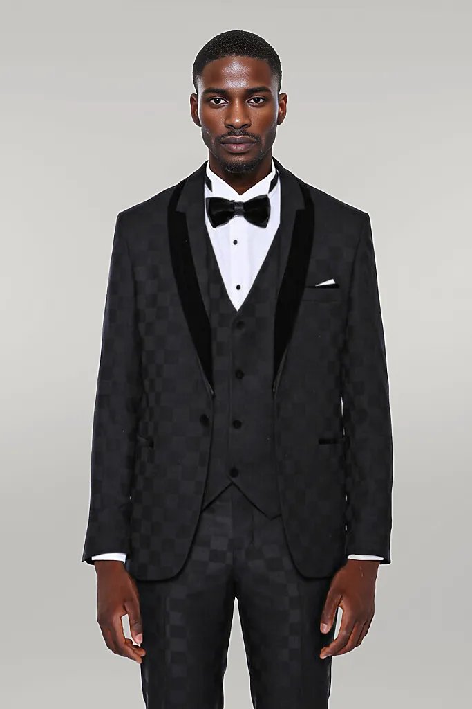 Plaid Slim Fit Black Men Tuxedo  - Wessi