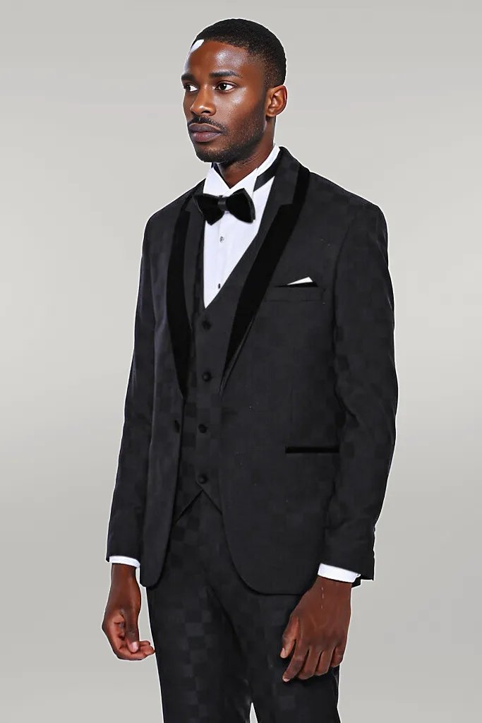 Plaid Slim Fit Black Men Tuxedo  - Wessi