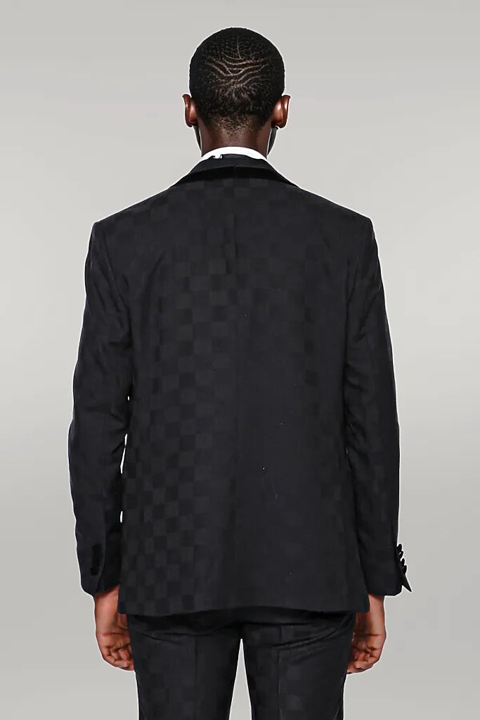 Smoking Homme Noir Coupe Slim à Carreaux - Wessi