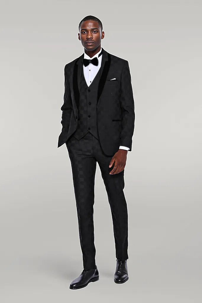 Plaid Slim Fit Black Men Tuxedo  - Wessi