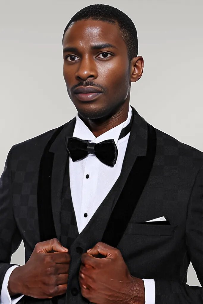 Plaid Slim Fit Black Men Tuxedo  - Wessi