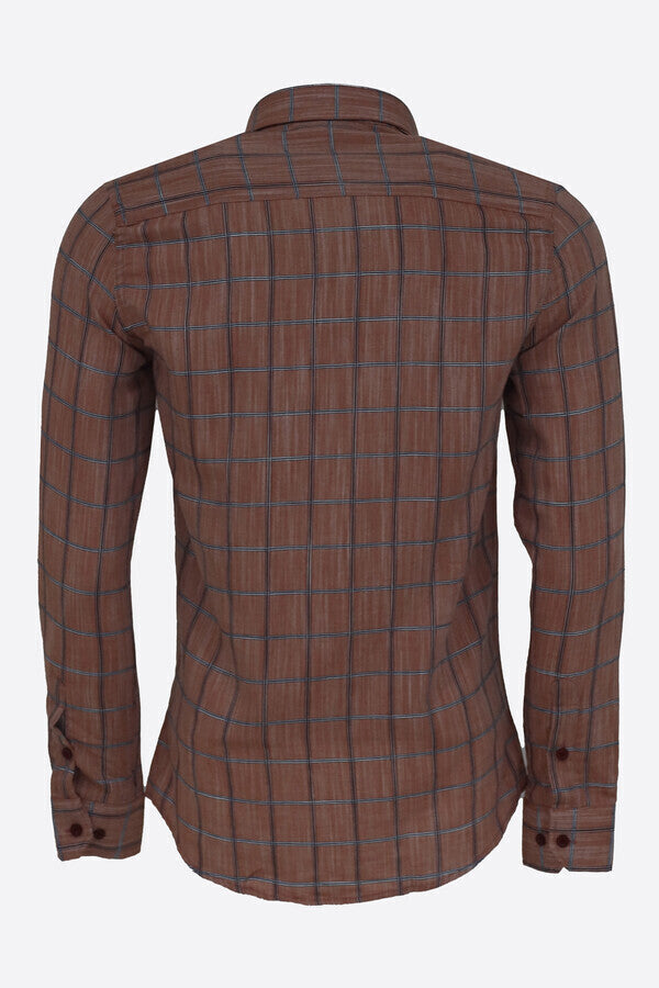 Plaid Slim Fit Brown Men Shirt - Wessi