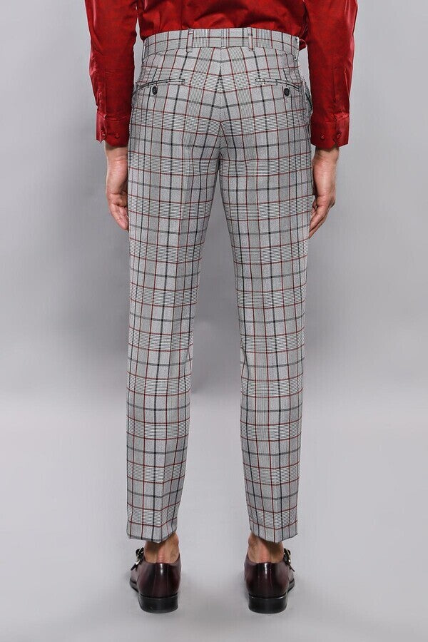 Plaid Slim-Fit Dark Grey Men Trousers - Wessi