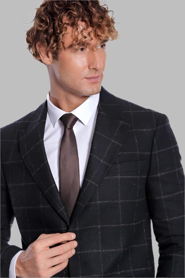 Plaid Wool Black Men Blazer - Wessi