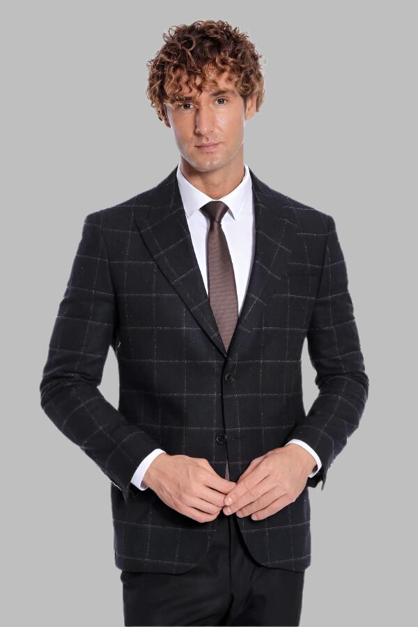 Blazer en laine à carreaux noir pour homme - Wessi