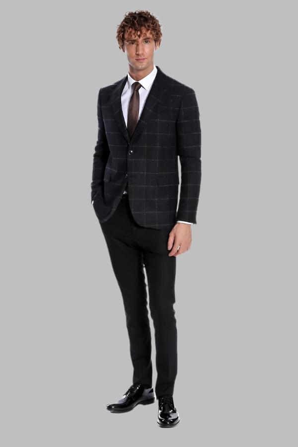 Blazer en laine à carreaux noir pour homme - Wessi