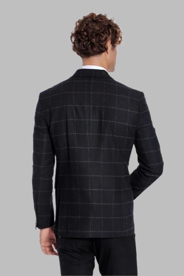 Plaid Wool Black Men Blazer - Wessi