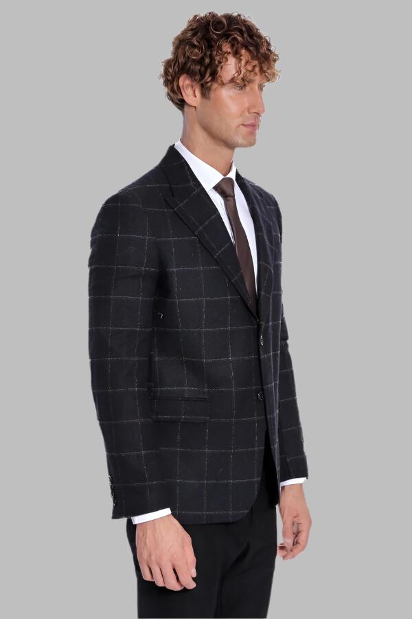 Plaid Wool Black Men Blazer - Wessi