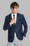 Plaid Wool Navy Blue Men Blazer - Wessi