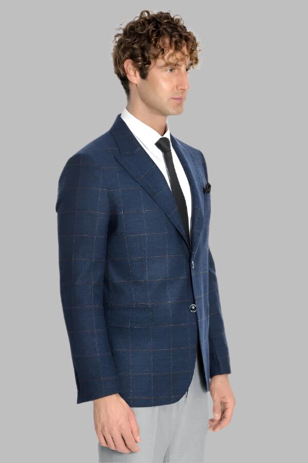 Blazer en laine à carreaux bleu marine pour homme - Wessi