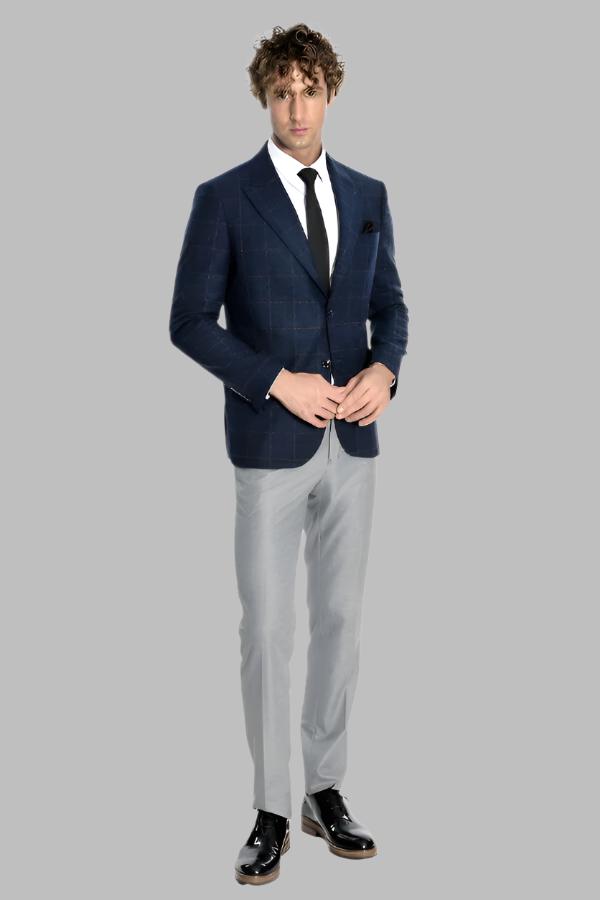 Blazer en laine à carreaux bleu marine pour homme - Wessi