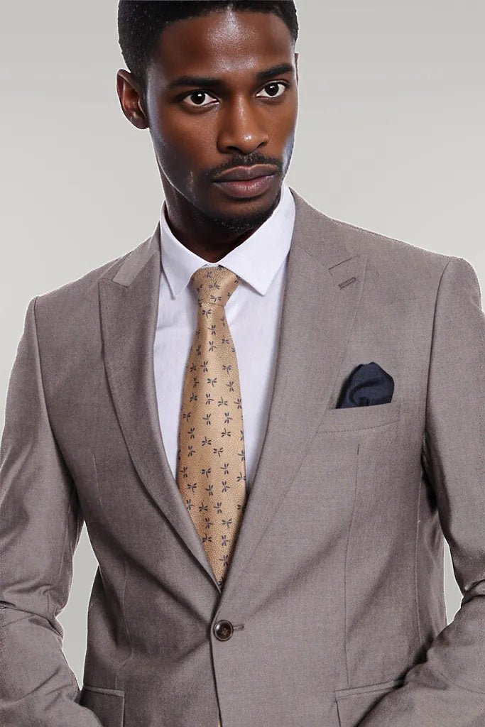 Plain 2 Piece Slim Fit Light Brown Men Suit - Wessi