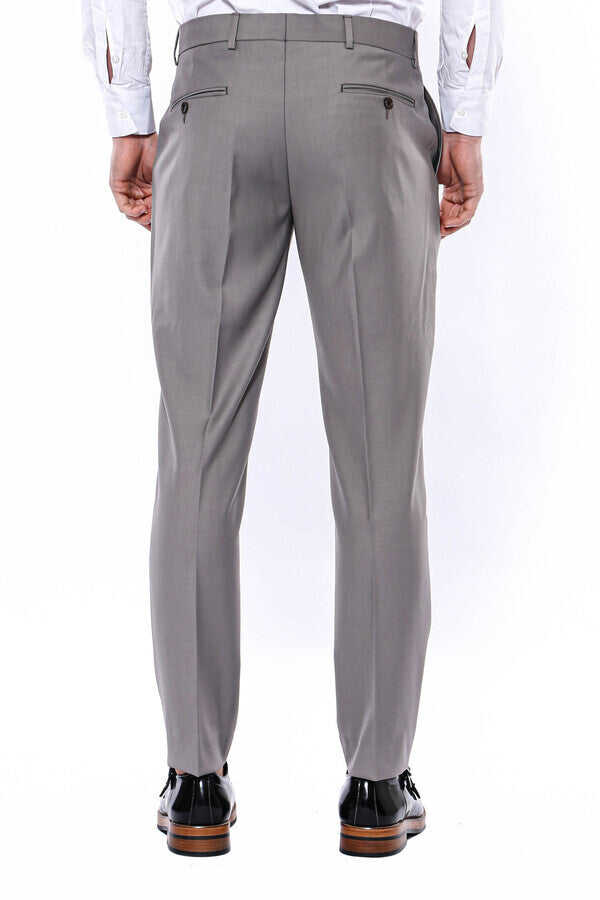 Plain Beige Men Trousers - Wessi