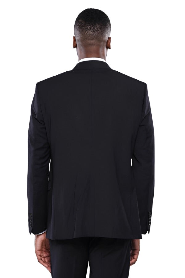 Plain Black 3-Piece Men's Suit - Wessi