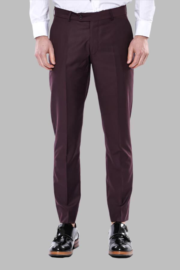 Plain Burgundy Men Trousers - Wessi