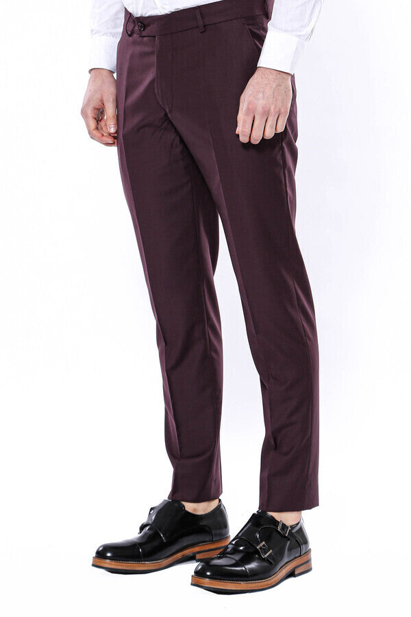 Plain Burgundy Men Trousers - Wessi