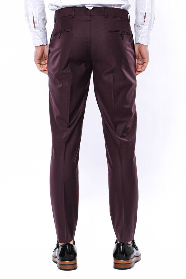 Plain Burgundy Men Trousers - Wessi