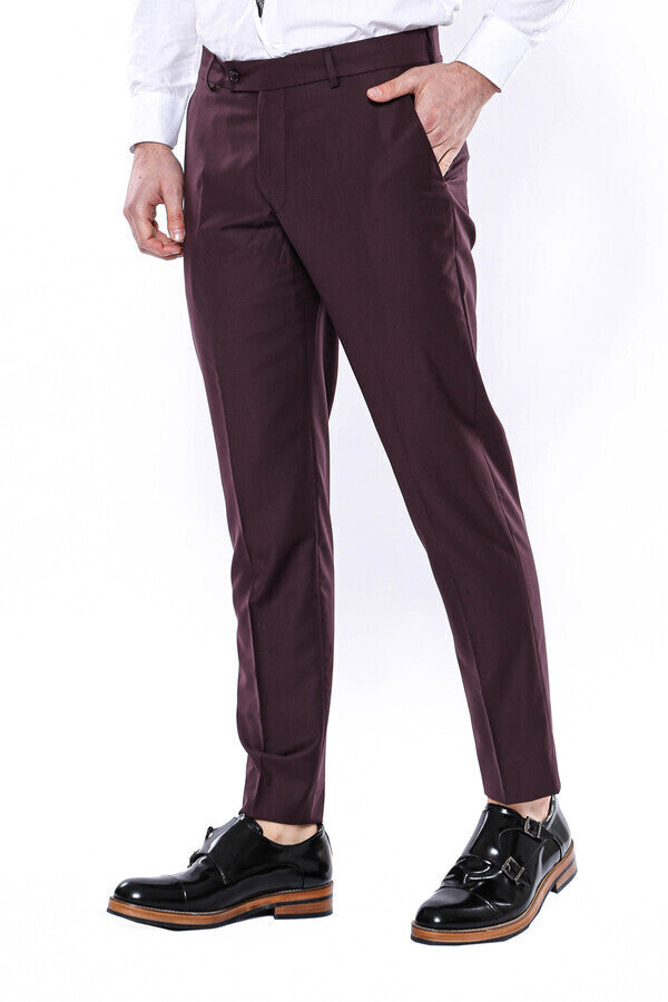 Plain Burgundy Men Trousers - Wessi