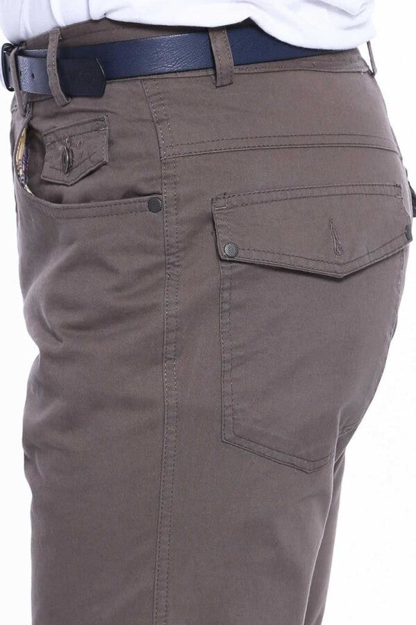 Plain Covered Pocket Suede Brown Men Pants - Wessi
