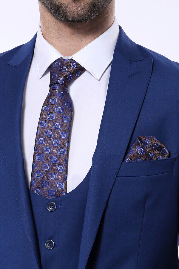 Plain Navy Vested Suit - Wessi