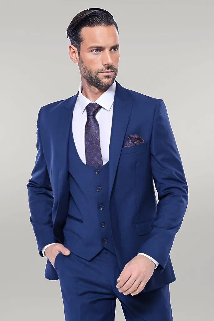 Plain Navy Vested Suit - Wessi