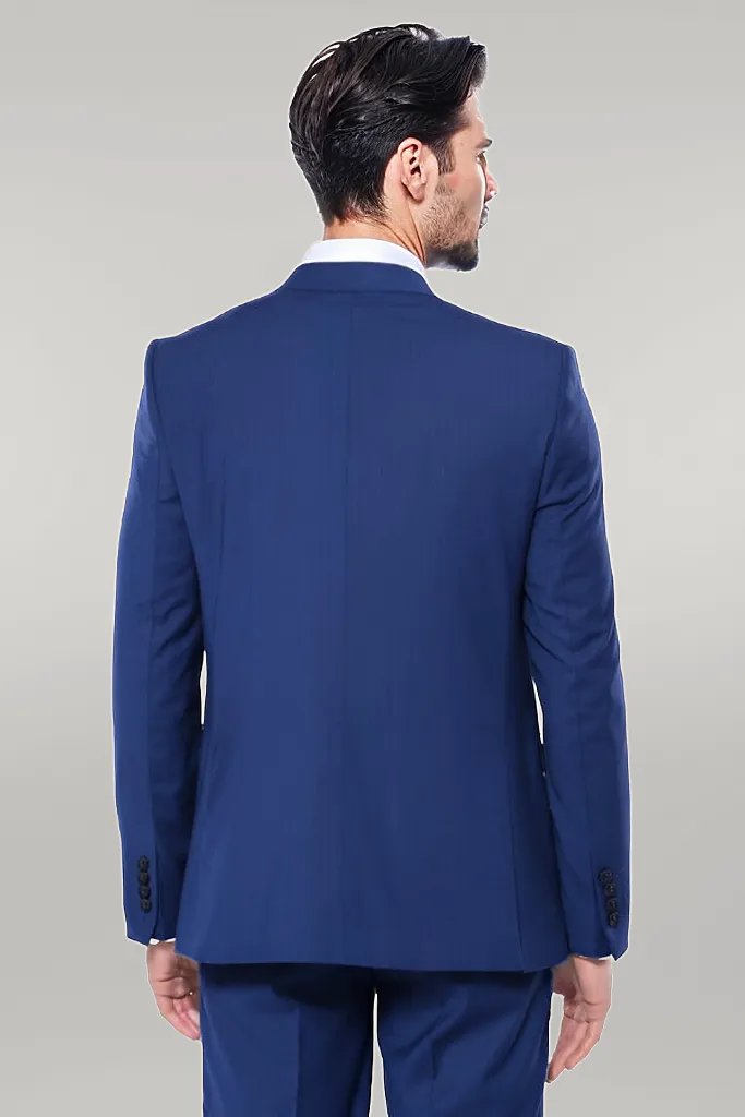 Plain Navy Vested Suit - Wessi