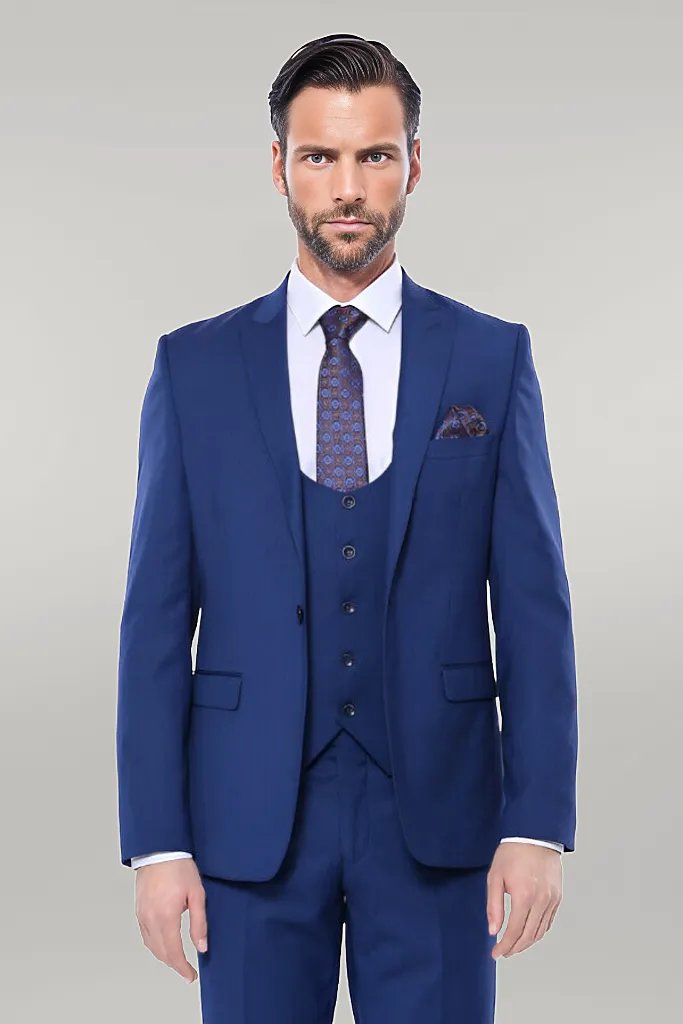 Plain Navy Vested Suit - Wessi