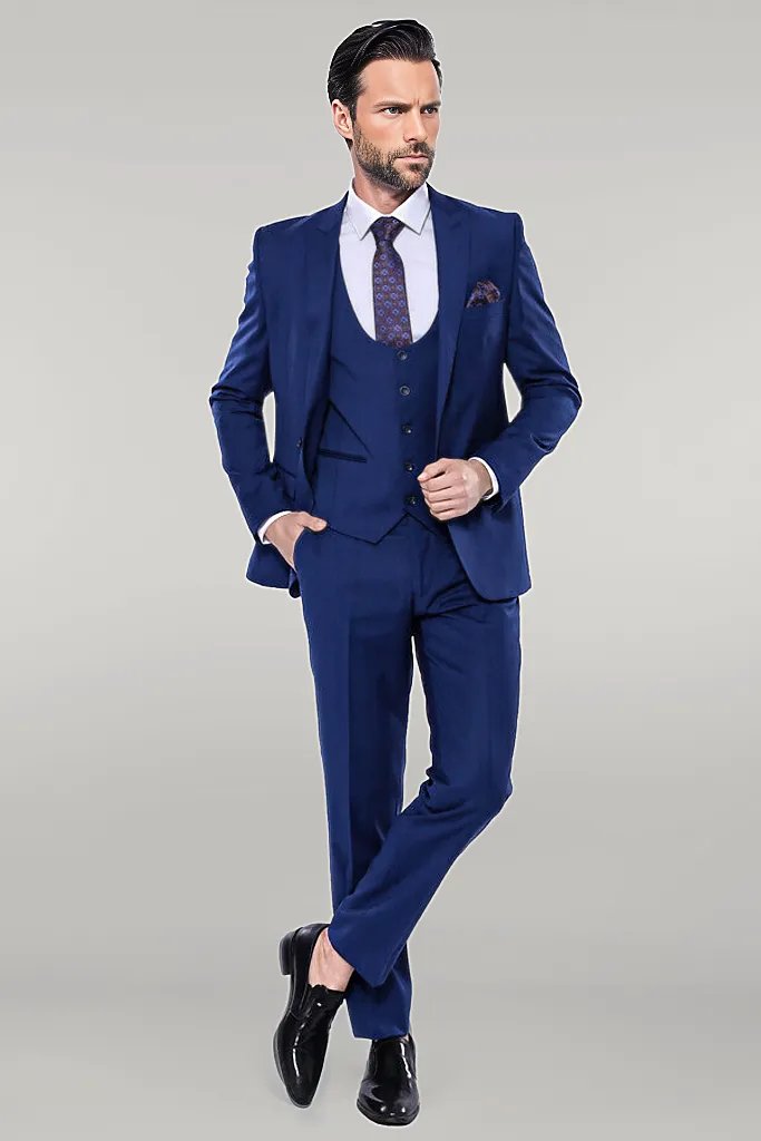 Plain Navy Vested Suit - Wessi