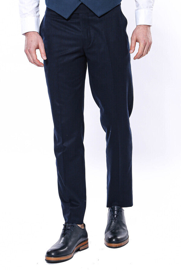 Plain Navy Blue Men Trousers - Wessi